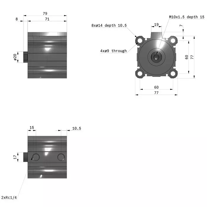 SMC Rc/M 63 mm Bore Size 25 mm Stroke Compact Cylinder, CDQ2B63-25DZ