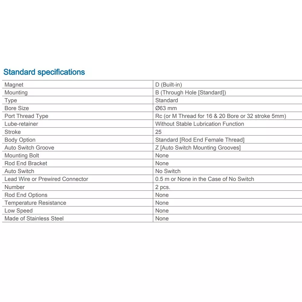 SMC Rc/M 63 mm Bore Size 25 mm Stroke Compact Cylinder, CDQ2B63-25DZ