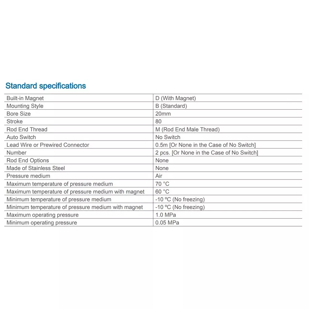 SMC 20 mm Bore Size 80 mm Stroke Auto Switching Compact ISO Cylinder, CD55B20-80M
