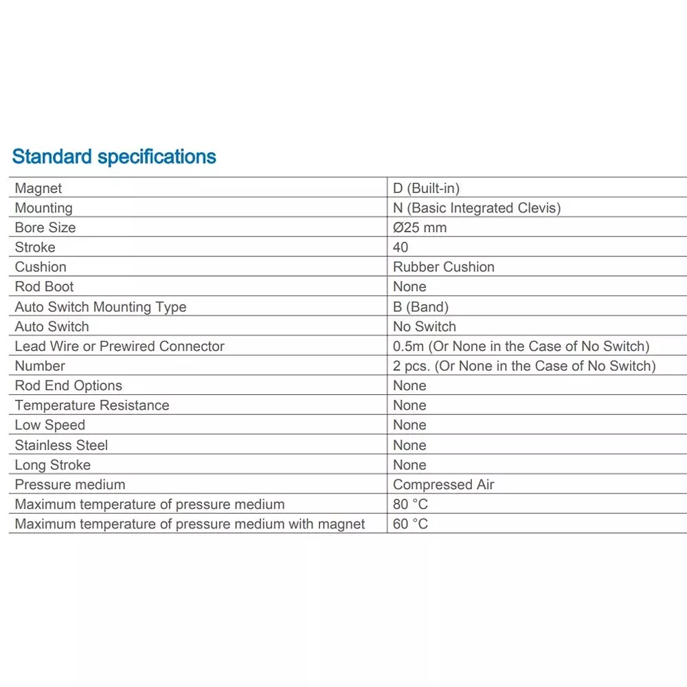SMC 25 mm Bore 40 mm Stroke Auto Switching Round ISO Cylinder, CD85N25-40-B