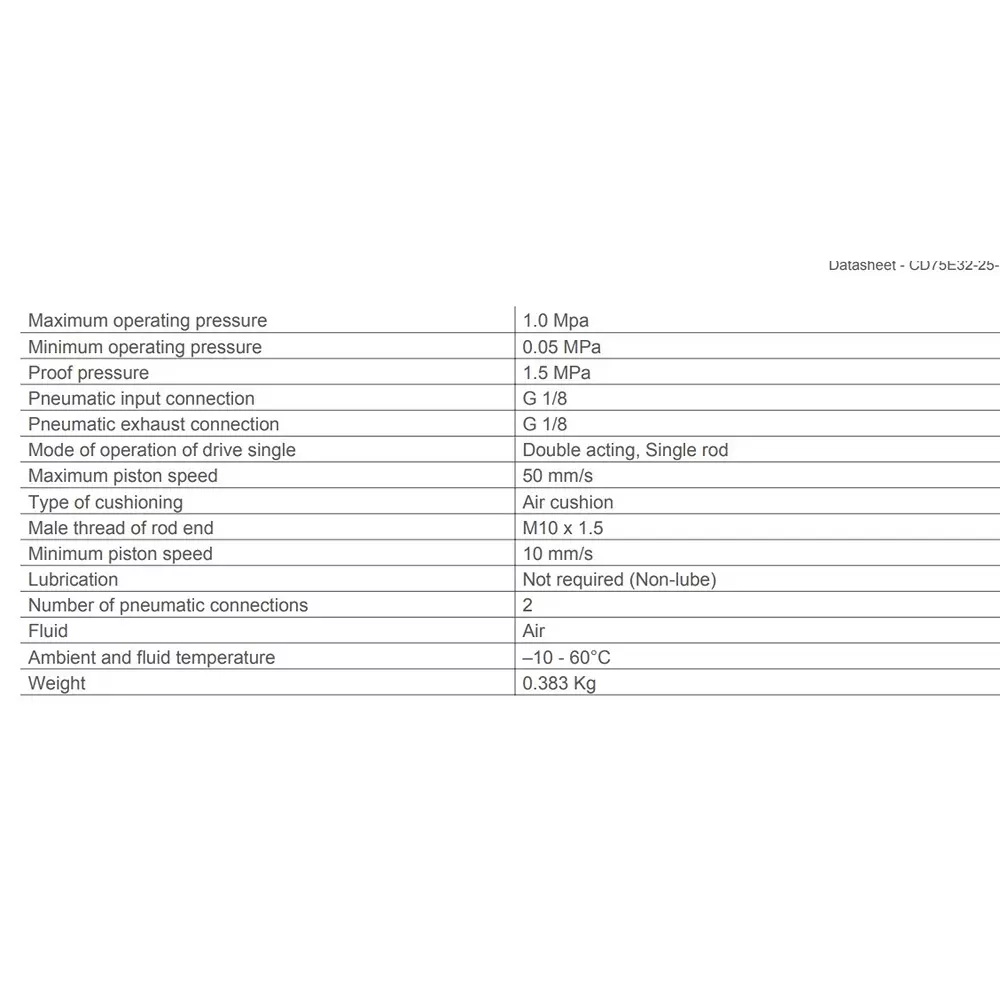 SMC 32 mm Bore 25 mm Stroke Auto Switching Round ISO Cylinder, CD75E32-25-B