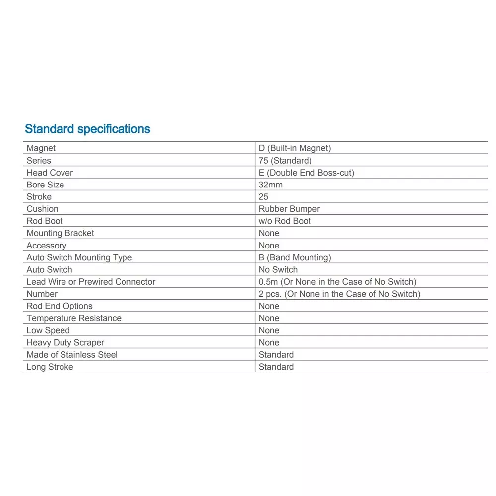SMC 32 mm Bore 25 mm Stroke Auto Switching Round ISO Cylinder, CD75E32-25-B