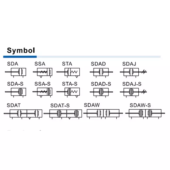 Airtac SDA Series Pneumatic Compact Cylinder with Non-Magnetic Double Acting 100 mm Bore Dia. 20 mm Stroke Length