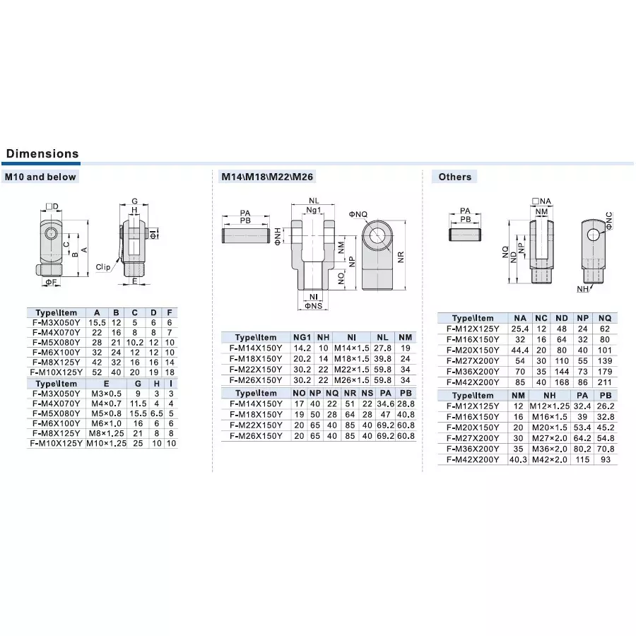 Airtac Stainless Steel Y Knuckle Joint For Cylinder, F-M14X1.5-Y