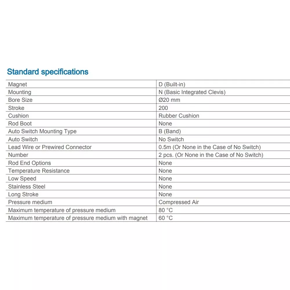 SMC 20 mm Bore 200 mm Stroke Auto Switching Round ISO Cylinder, CD85N20-200-B