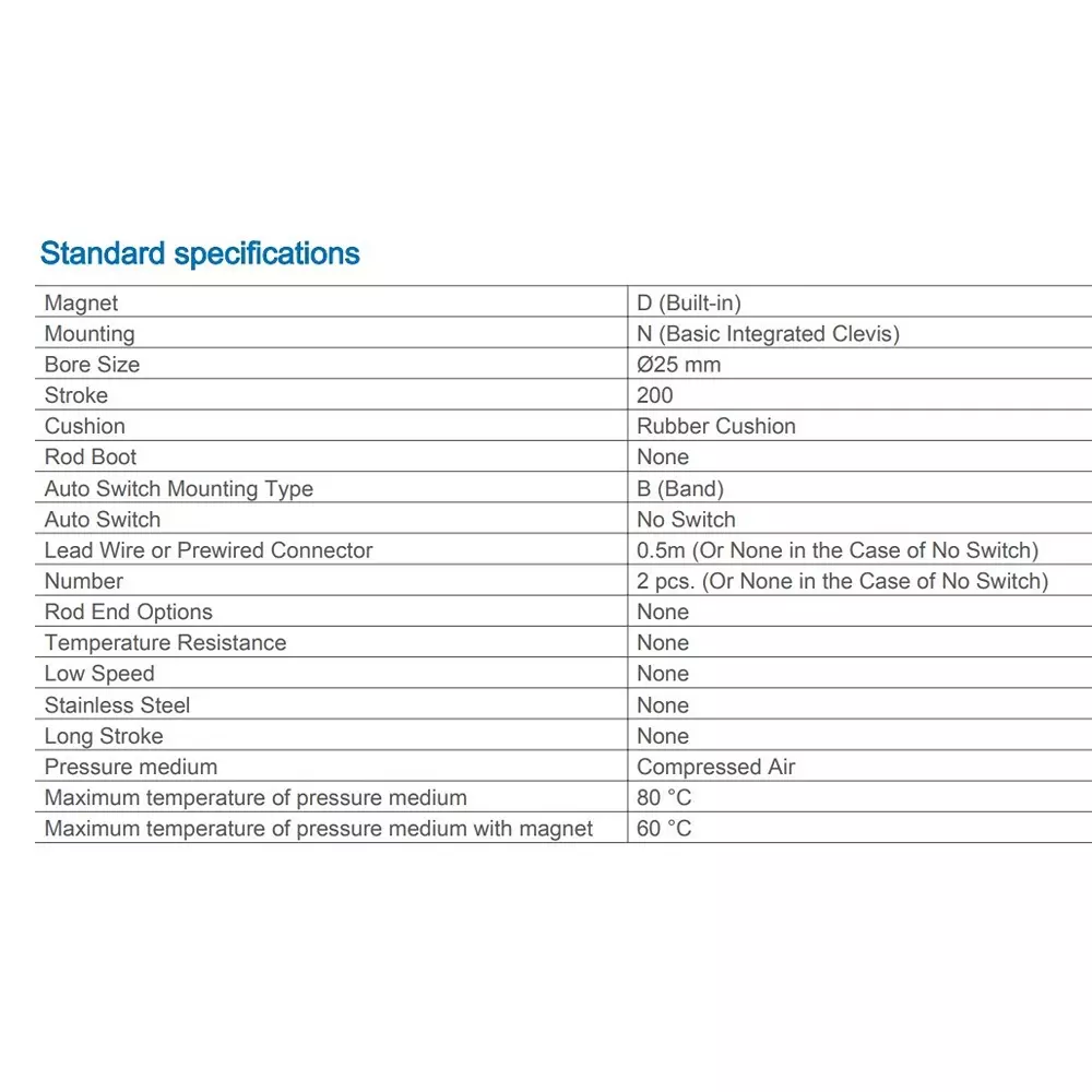 SMC 25 mm Bore 200 mm Stroke Auto Switching Round ISO Cylinder, CD85N25-200-B