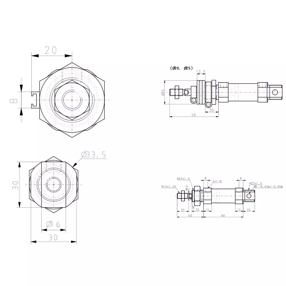 SMC C85 25 mm Double Acting Air Cylinder, CD85N25-15-B