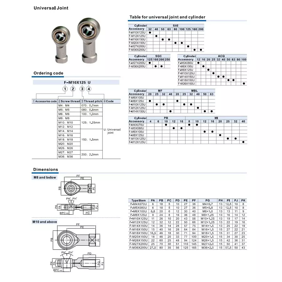 Airtac Stainless Steel Universal Joint For Cylinder, F-M4X0.7-U