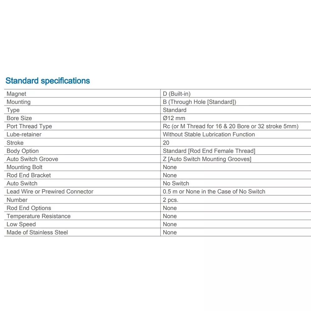 SMC Rc/M 12 mm Bore Size 20 mm Stroke Compact Cylinder, CDQ2B12-20DZ
