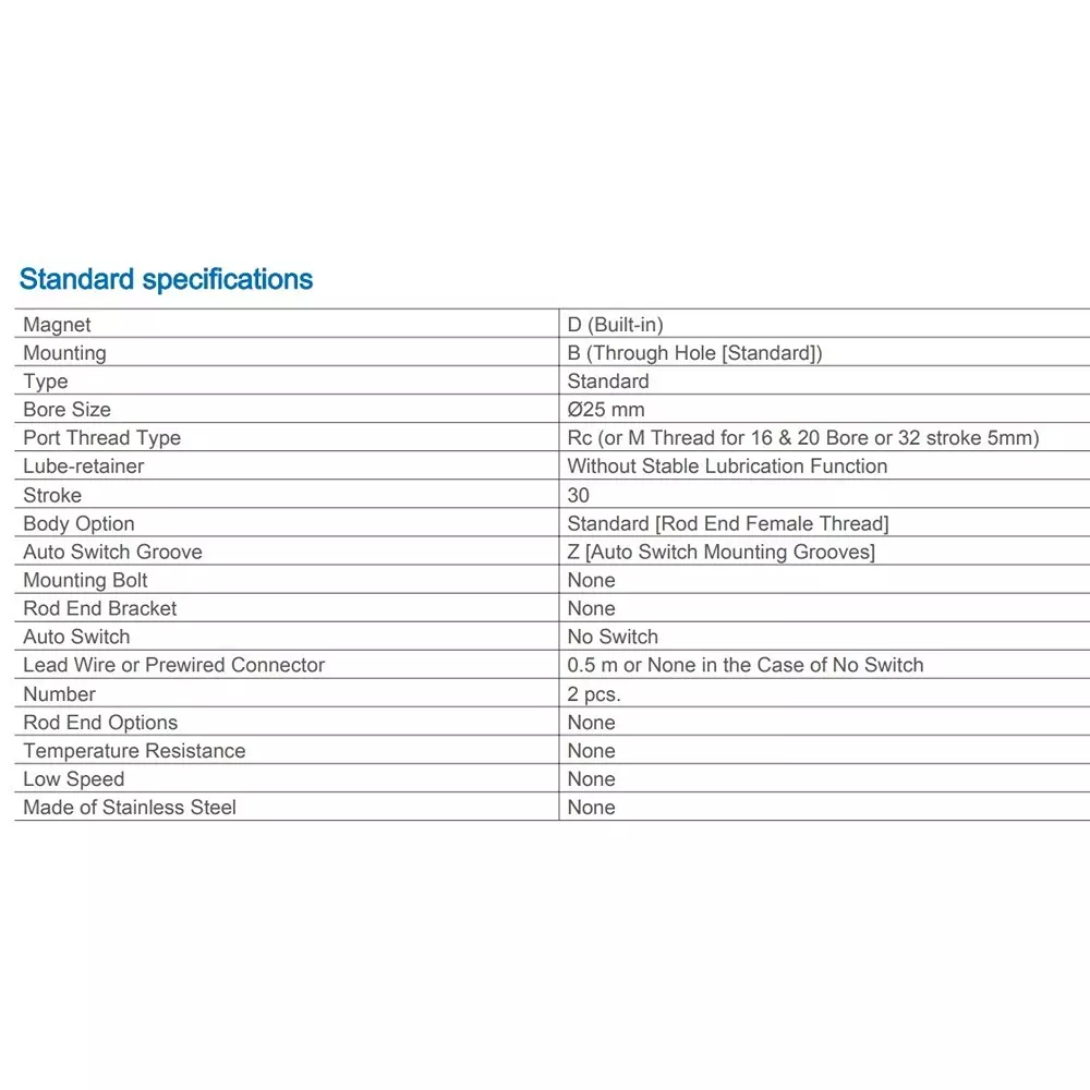 SMC Rc/M 25 mm Bore Size 30 mm Stroke Compact Cylinder, CDQ2B25-30DZ