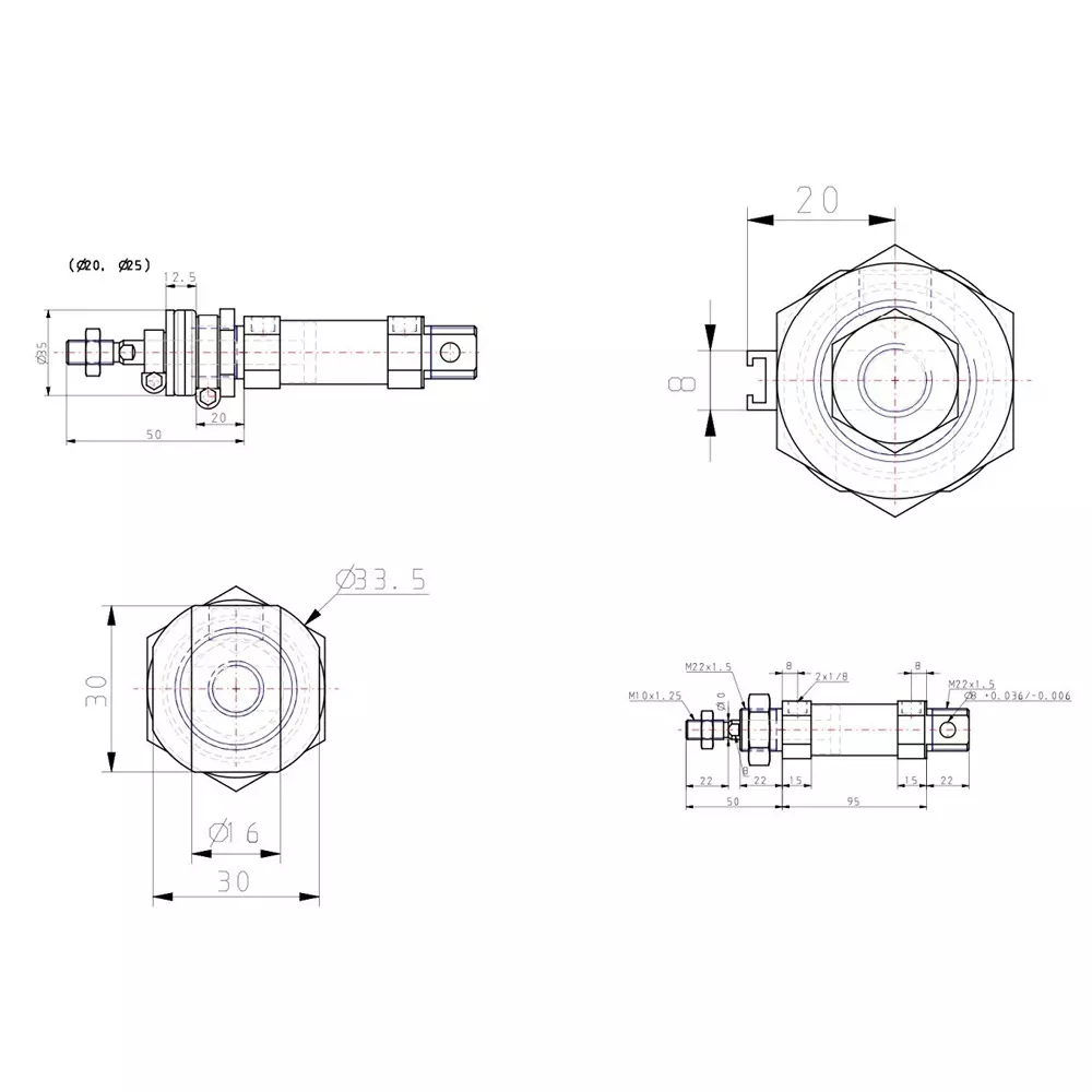 SMC C85 25 mm Double Acting Air Cylinder, CD85N25-30-B