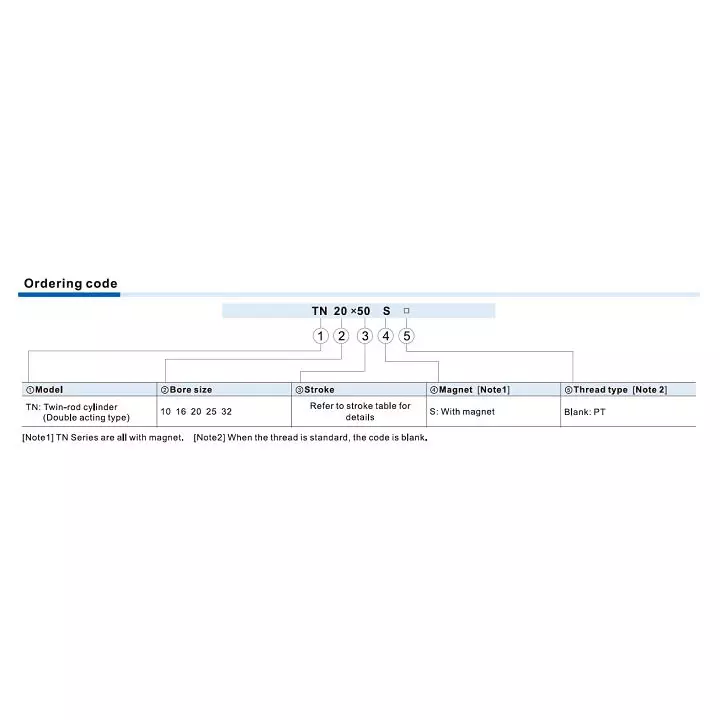 Airtac TN Series Twin Rod Cylinder Double Acting 20 mm Bore Dai. 200 mm Stroke Length