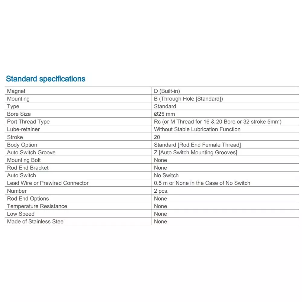 SMC Rc/M 25 mm Bore Size 20 mm Stroke Compact Cylinder, CDQ2B25-20DZ