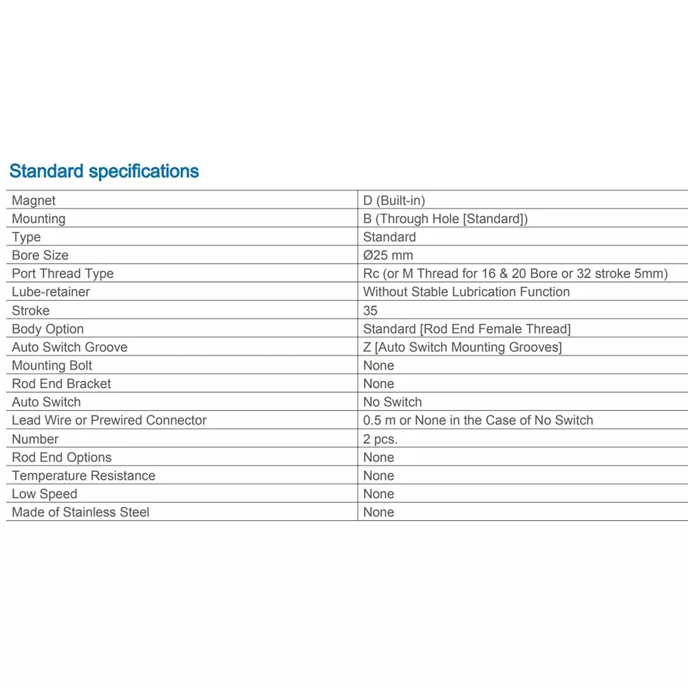 SMC Rc/M 25 mm Bore Size 35 mm Stroke Compact Cylinder, CDQ2B25-35DZ