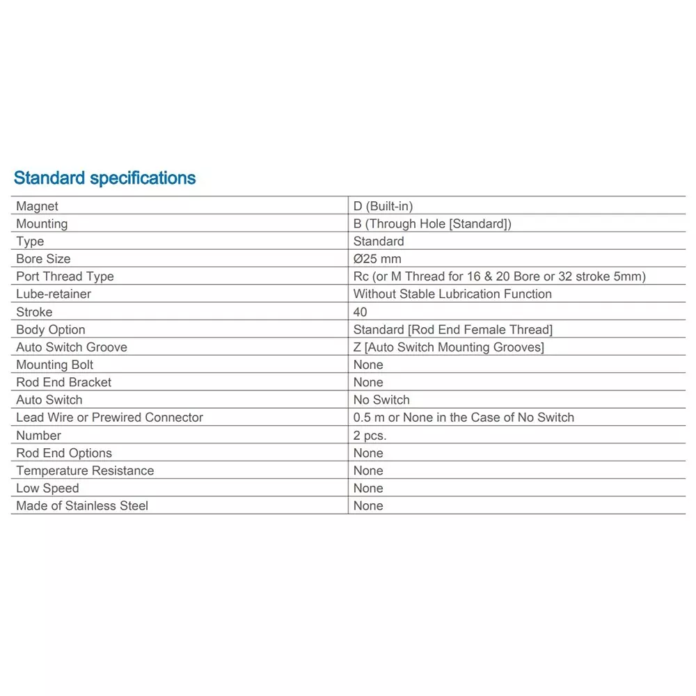 SMC Rc/M 25 mm Bore Size 40 mm Stroke Compact Cylinder, CDQ2B25-40DZ
