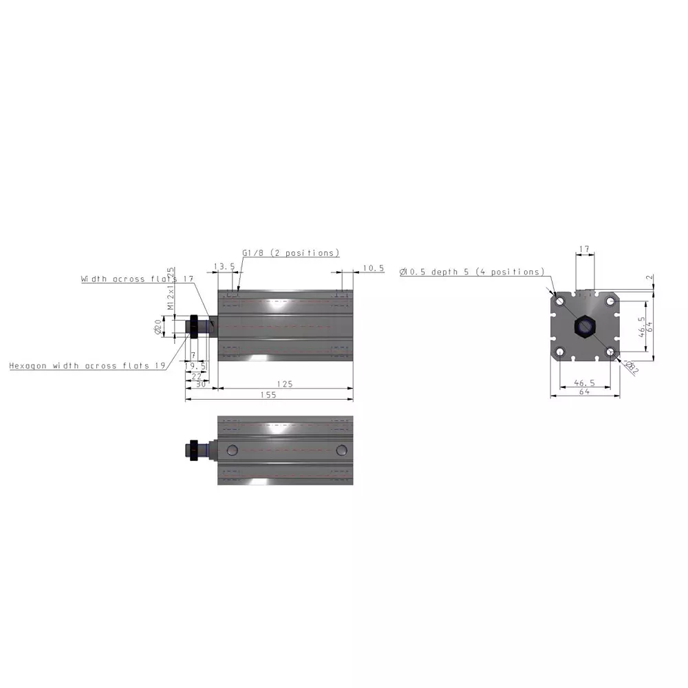 SMC 50 mm Bore Size 80 mm Stroke Auto Switching Compact ISO Cylinder, CD55B50-80M