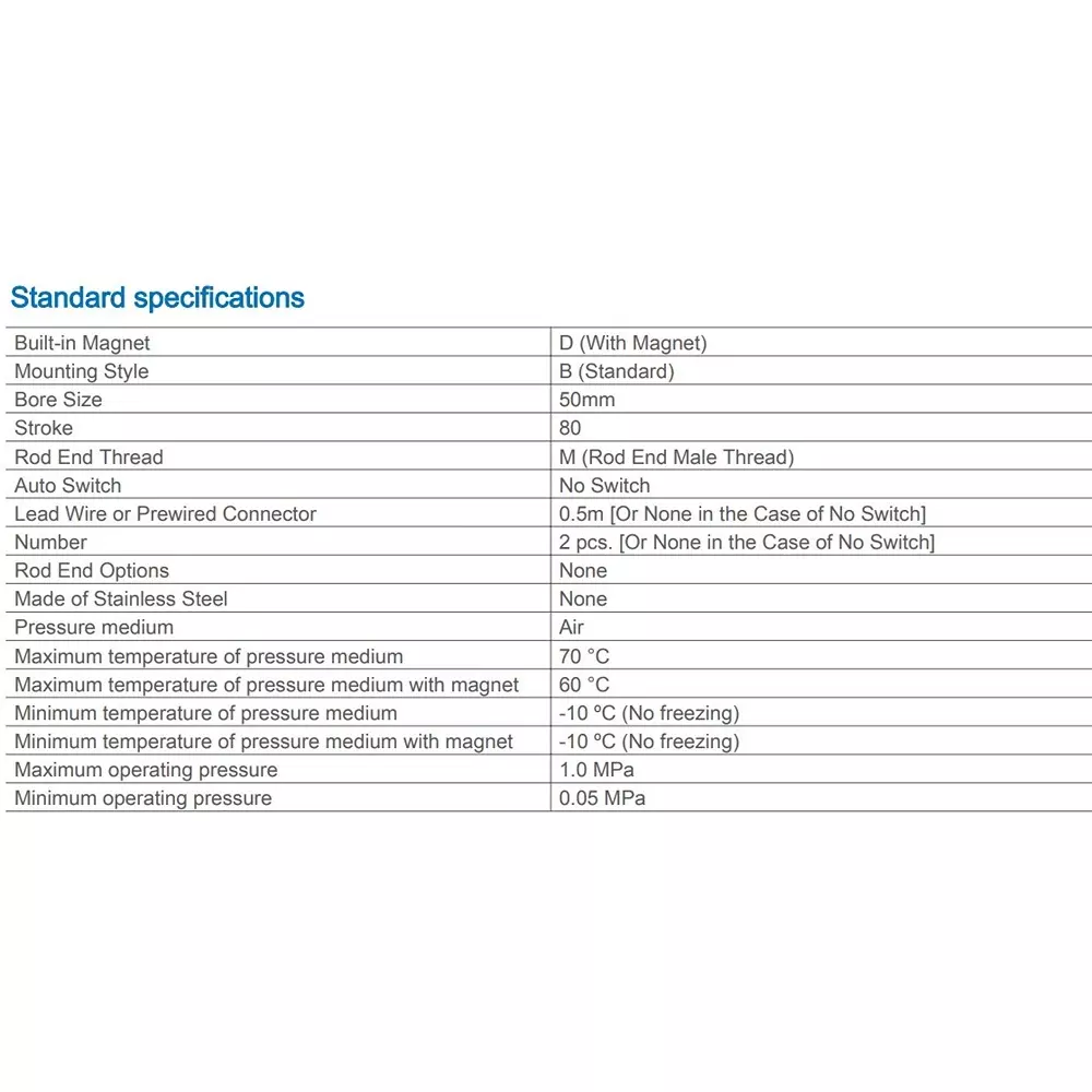 SMC 50 mm Bore Size 80 mm Stroke Auto Switching Compact ISO Cylinder, CD55B50-80M