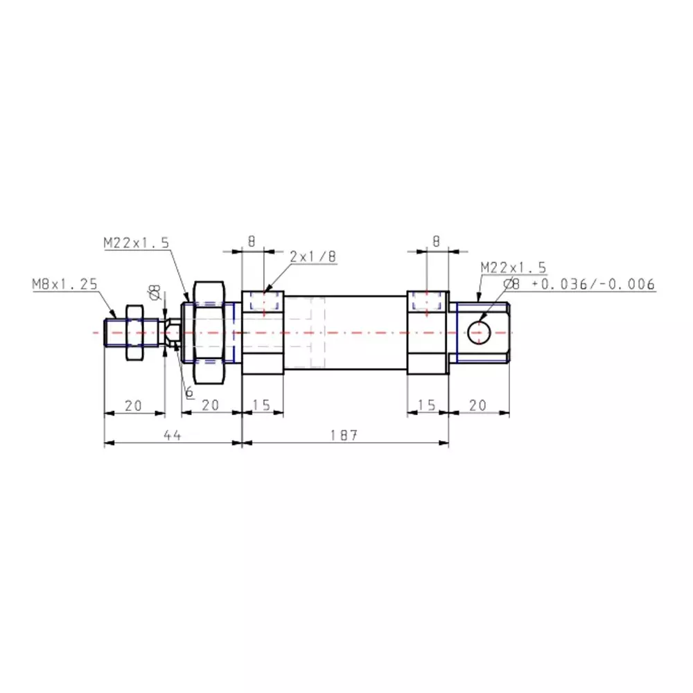 SMC 20 mm Bore 125 mm Stroke Auto Switching Round ISO Cylinder, CD85N20-125-B