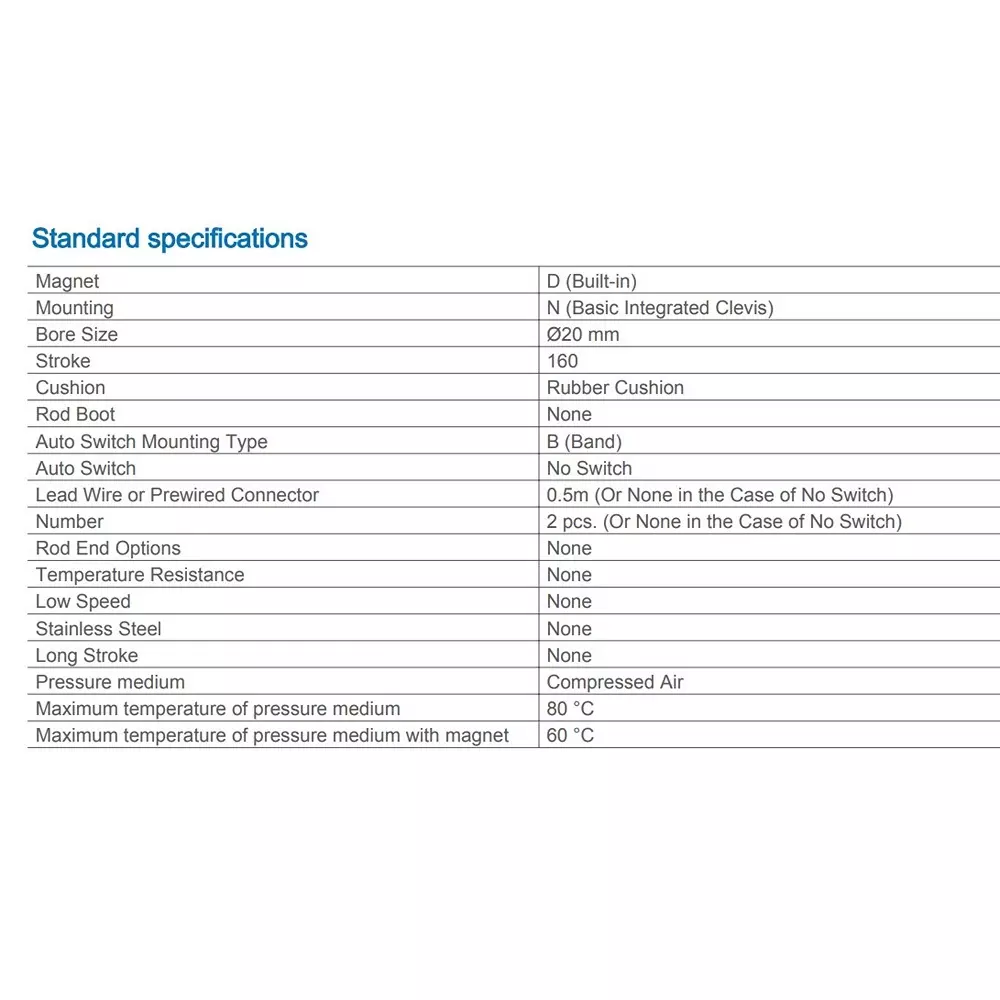 SMC 20 mm Bore 160 mm Stroke Auto Switching Round ISO Cylinder, CD85N20-160-B