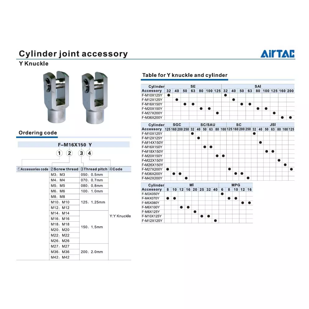Airtac Stainless Steel Y Knuckle Joint For Cylinder, F-M10X125-Y
