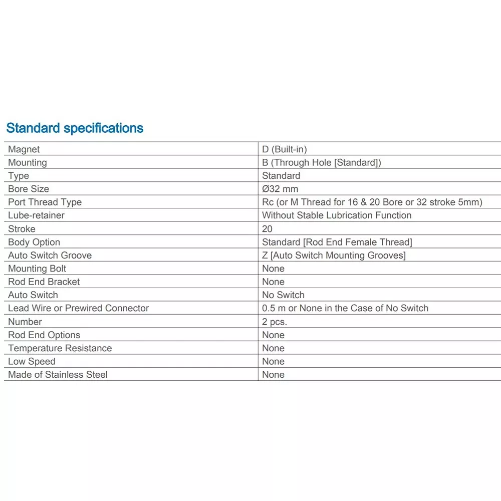 SMC Rc/M 32 mm Bore Size 20 mm Stroke Compact Cylinder, CDQ2B32-20DZ