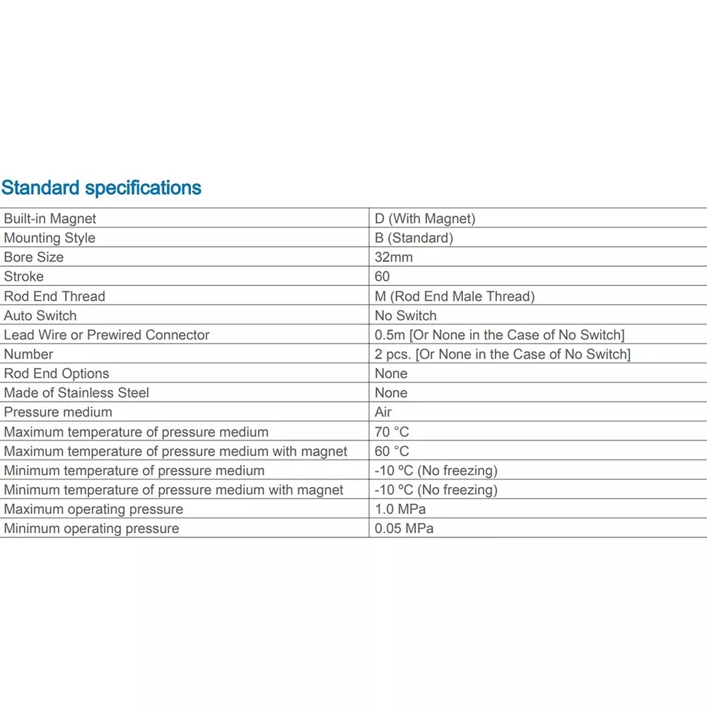 SMC 32 mm Bore Size 60 mm Stroke Auto Switching Compact ISO Cylinder, CD55B32-60M