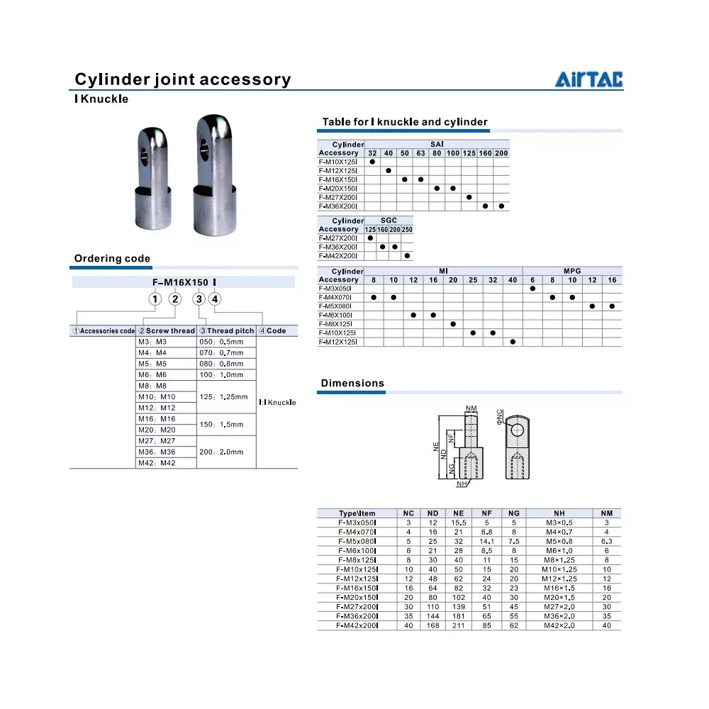 Airtac Stainless Steel I Knuckle Joint For Cylinder, F-M8X125-I