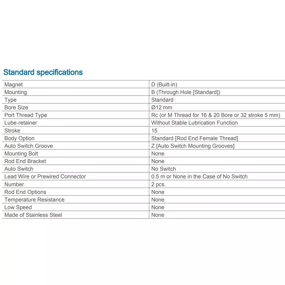 SMC Rc/M 12 mm Bore Size 15 mm Stroke Compact Cylinder, CDQ2B12-15DZ