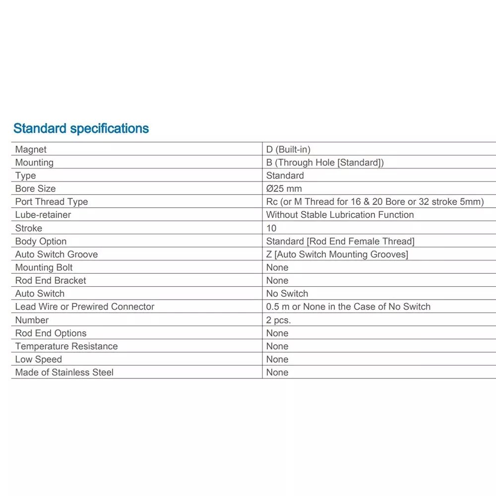 SMC Rc/M 25 mm Bore Size 10 mm Stroke Compact Cylinder, CDQ2B25-10DZ