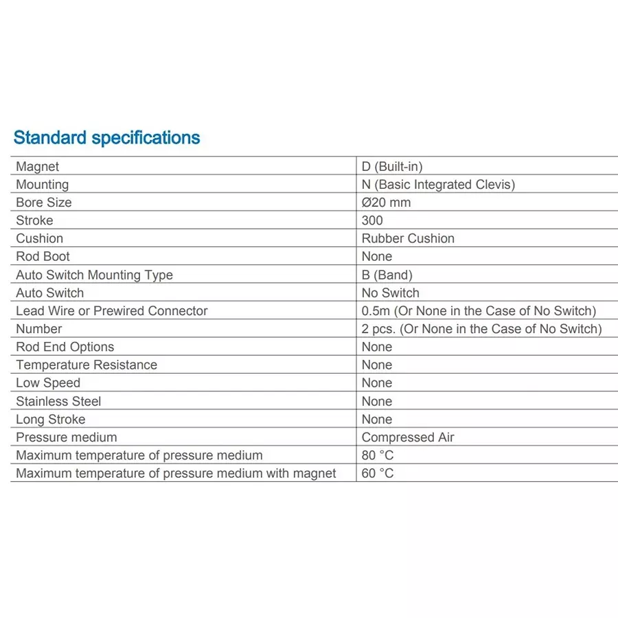 SMC 20 mm Bore 300 mm Stroke Auto Switching Round ISO Cylinder, CD85N20-300-B