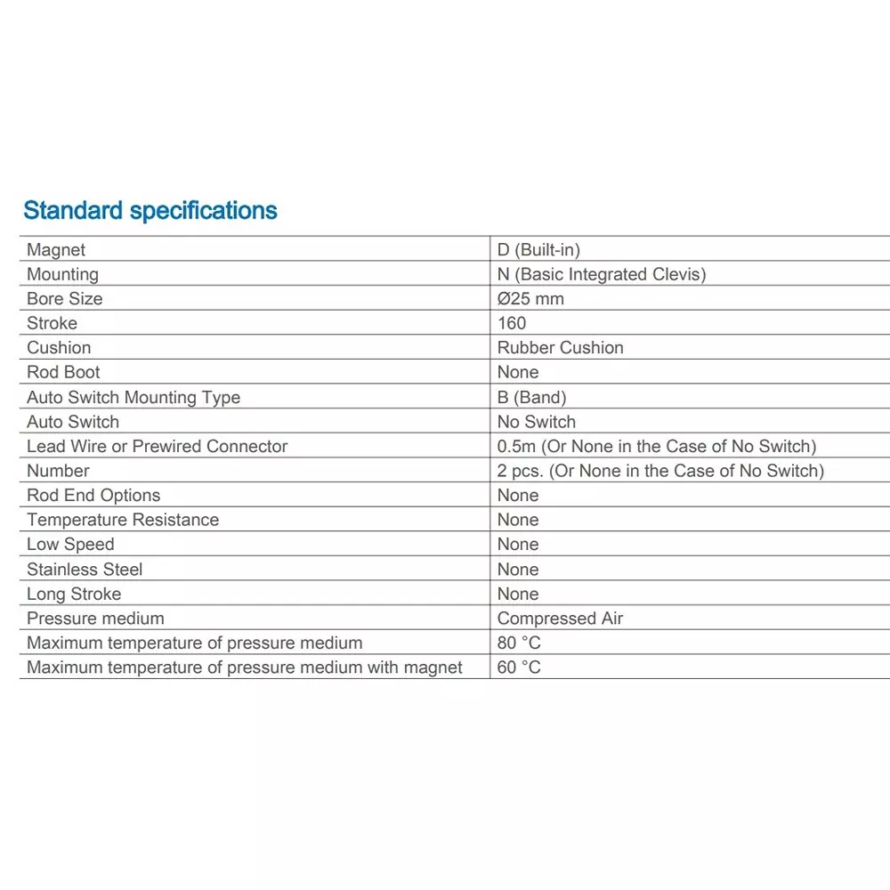 SMC 25 mm Bore 160 mm Stroke Auto Switching Round ISO Cylinder, CD85N25-160-B