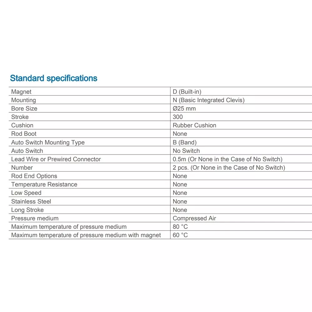 SMC 25 mm Bore 300 mm Stroke Auto Switching Round ISO Cylinder, CD85N25-300-B