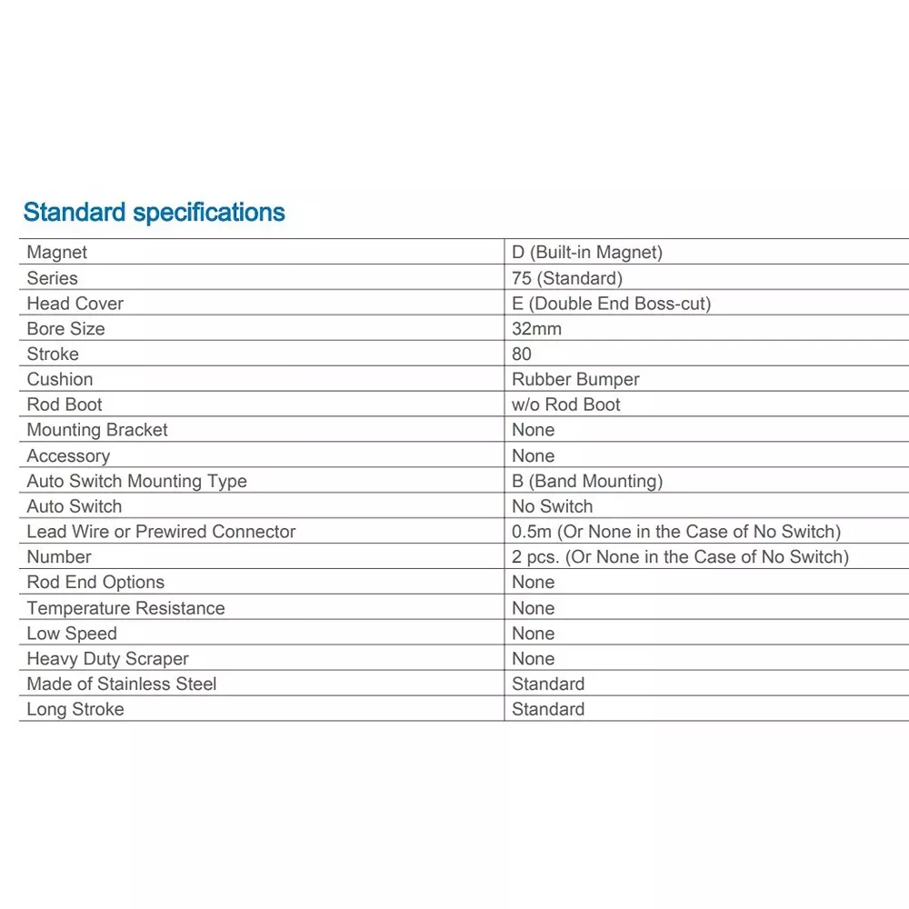 SMC 32 mm Bore 80 mm Stroke Auto Switching Round ISO Cylinder, CD75E32-80-B