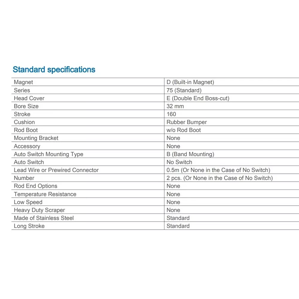 SMC 32 mm Bore 160 mm Stroke Auto Switching Round ISO Cylinder, CD75E32-160-B
