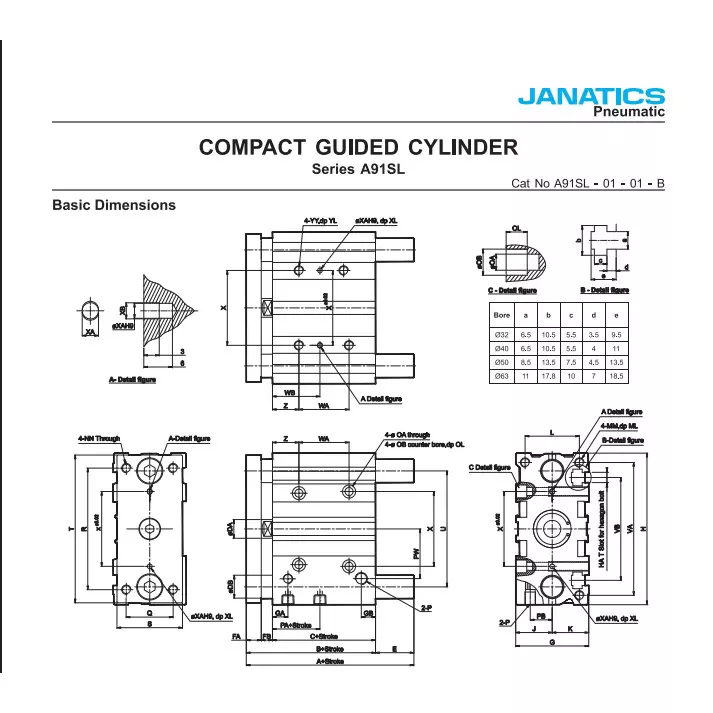 Janatics 25 x50 mm Double Acting Compact Guided Cylinder, A91SL025050