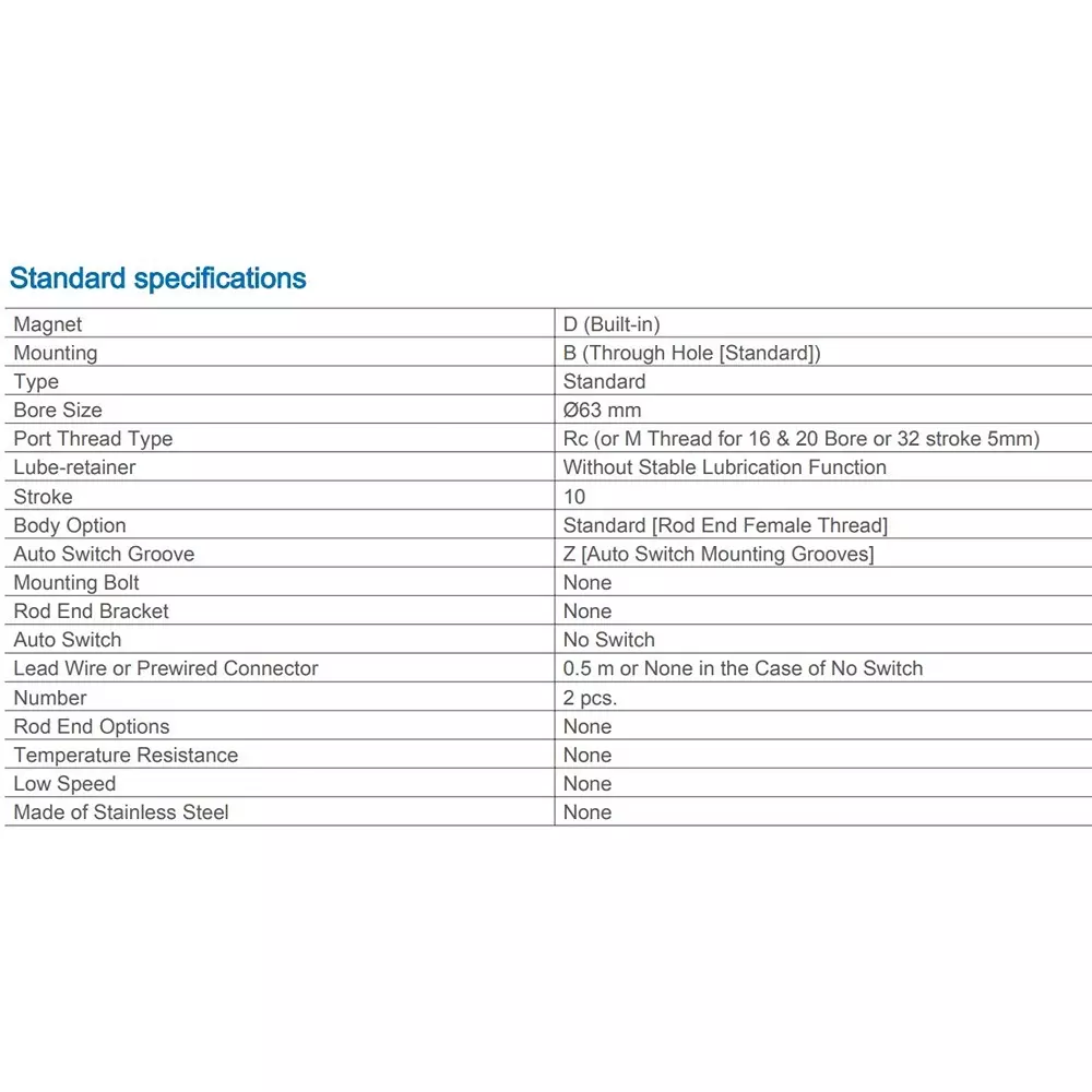SMC Rc/M 63 mm Bore Size 10 mm Stroke Compact Cylinder, CDQ2B63-10DZ