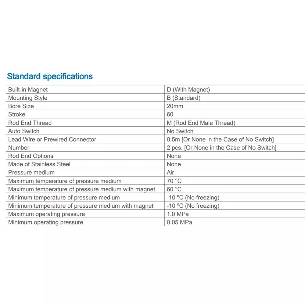 SMC 20 mm Bore Size 60 mm Stroke Auto Switching Compact ISO Cylinder, CD55B20-60M