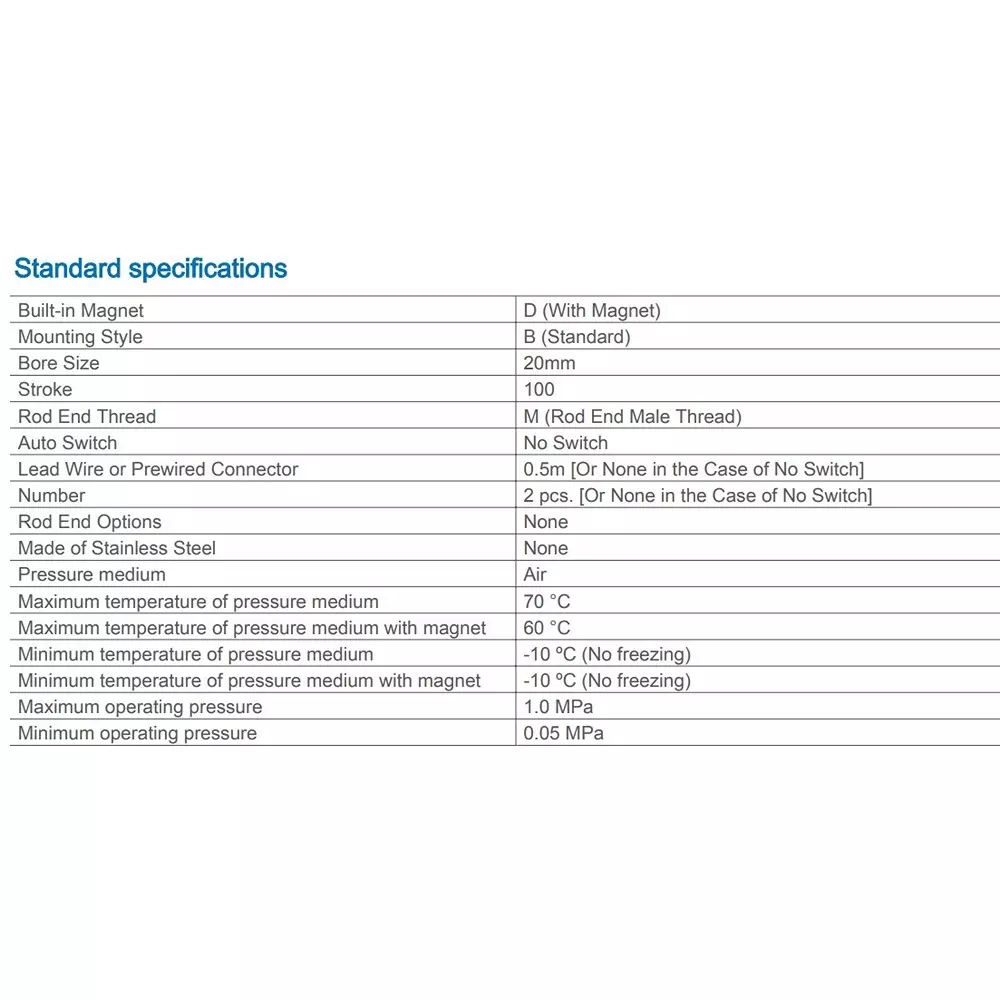 SMC 20 mm Bore Size 100 mm Stroke Auto Switching Compact ISO Cylinder, CD55B20-100M