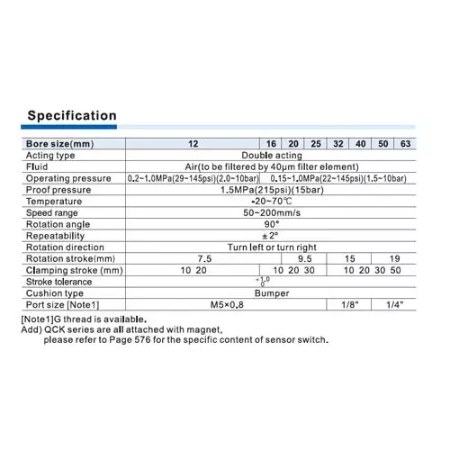 Airtac QCK Series Twist Clamping Pneumatic Cylinder With Holder 16 mm Bore Dia. 20 mm Stroke Dia