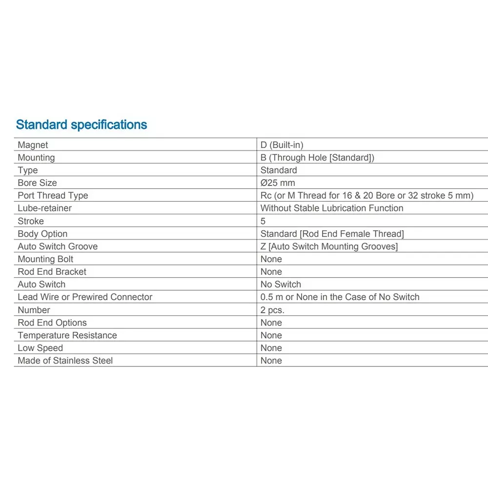 SMC Rc/M 25 mm Bore Size 5 mm Stroke Compact Cylinder, CDQ2B25-5DZ