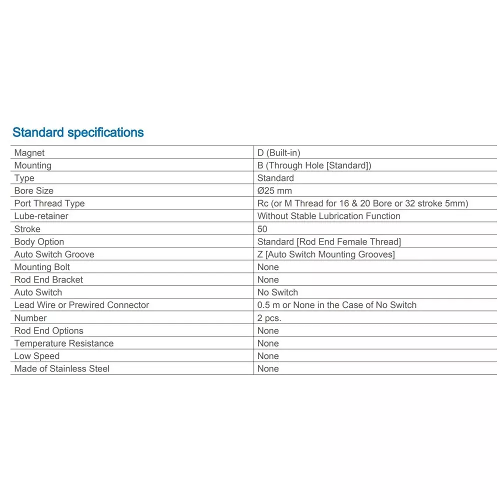 SMC Rc/M 25 mm Bore Size 50 mm Stroke Compact Cylinder, CDQ2B25-50DZ