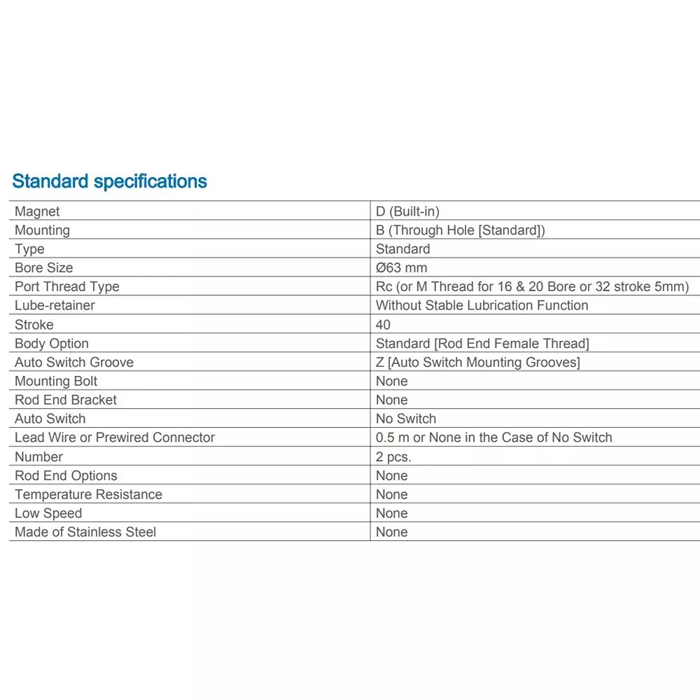 SMC Rc/M 63 mm Bore Size 40 mm Stroke Compact Cylinder, CDQ2B63-40DZ