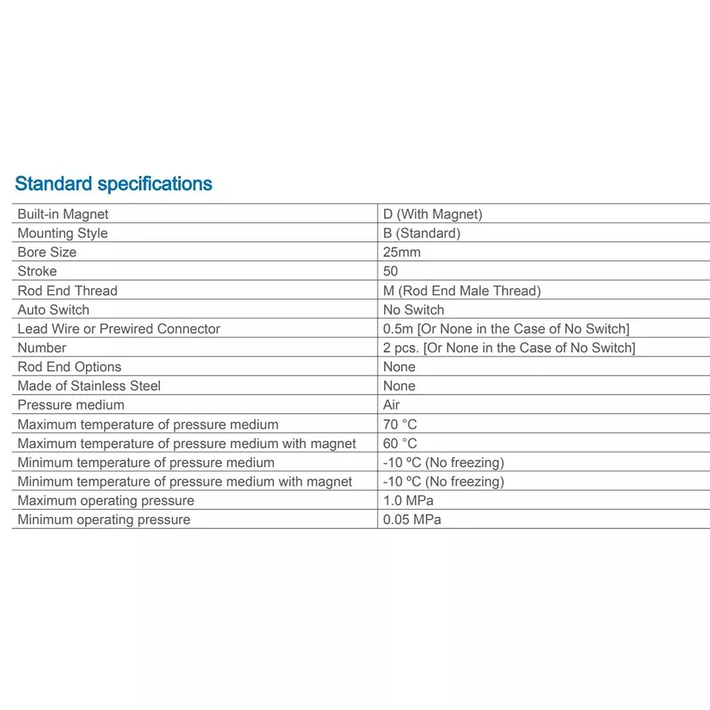 SMC 25 mm Bore Size 50 mm Stroke Auto Switching Compact ISO Cylinder, CD55B25-50M
