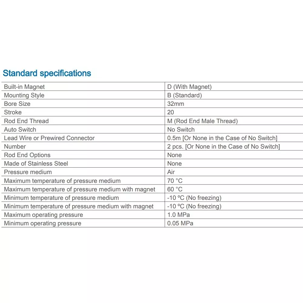 SMC 32 mm Bore Size 20 mm Stroke Auto Switching Compact ISO Cylinder, CD55B32-20M