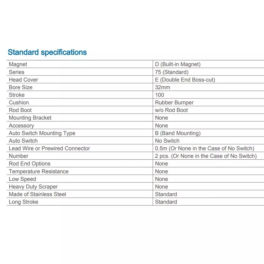 SMC 32 mm Bore 100 mm Stroke Auto Switching Round ISO Cylinder, CD75E32-100-B