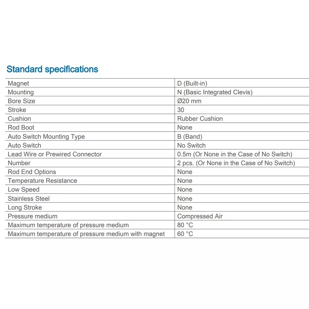 SMC C85 20 mm Double Acting Air Cylinder, CD85N20-30-B