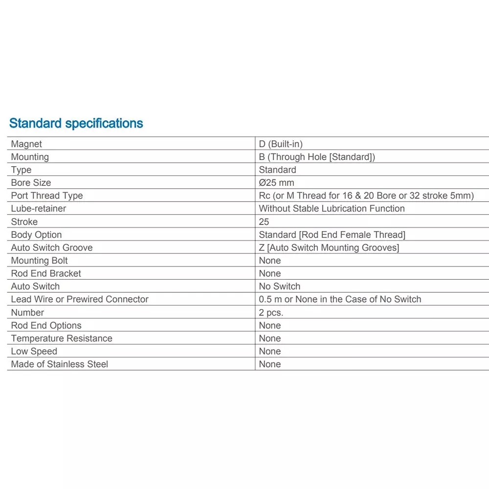 SMC Rc/M 25 mm Bore Size 25 mm Stroke Compact Cylinder, CDQ2B25-25DZ