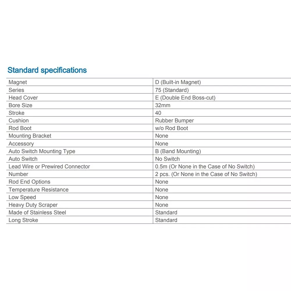 SMC 32 mm Bore 40 mm Stroke Auto Switching Round ISO Cylinder, CD75E32-40-B