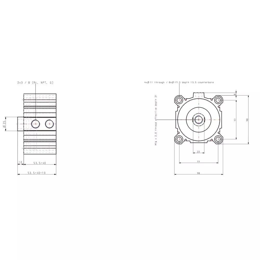 SMC 80 mm Bore, 40 mm stroke Compact Air Cylinder, CDQ2B80-40DZ