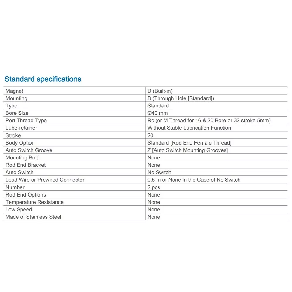 SMC CDQ2B40-20DZ (Stroke 20 mm) Pneumatic Compact Air Cylinder with Magnet
